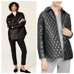 🆕️Theory Down Quilted Faux Leather Shirt Jacket Black Grunge Luxury Sz Medium